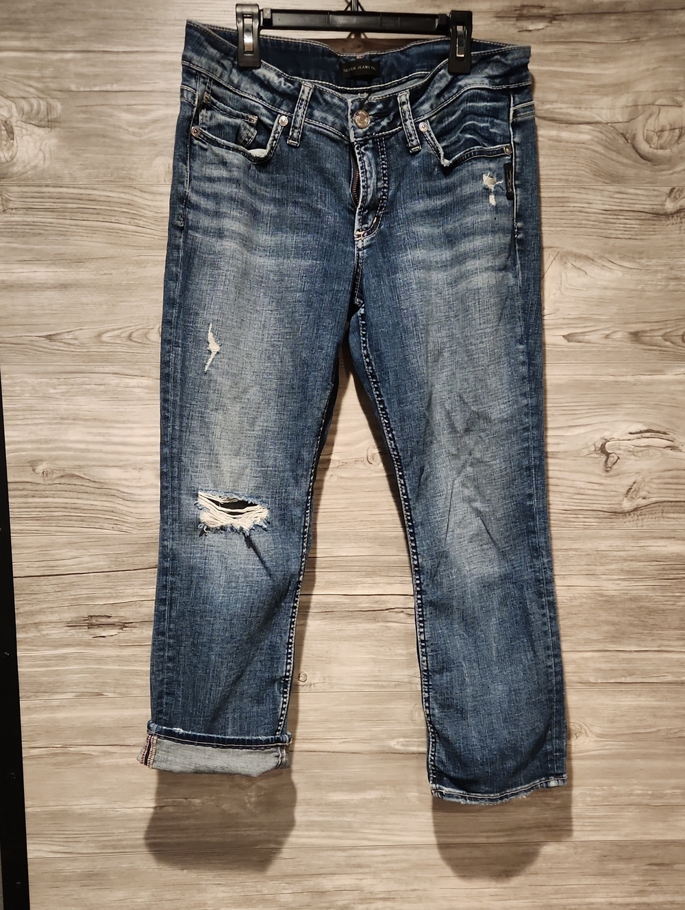 Capri Silver Jeans Distressed Medium Blue Boyfriend Jeans